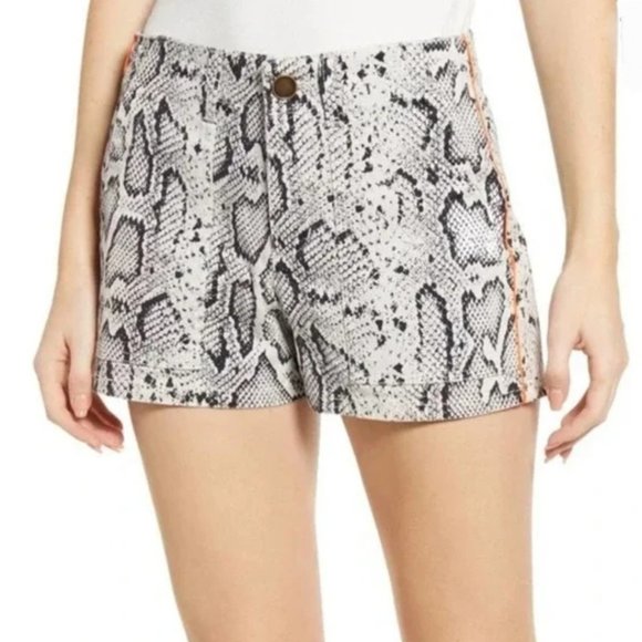 Pam & Gela Python Print Lace Up Cord Trim High Waisted Shorts - Picture 1 of 11